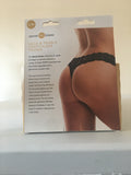 Secret Kisses Lace & Pearls Crotchless Thong Black