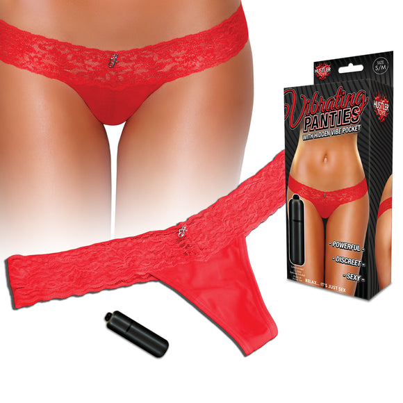 Vibrating Lace Thong RED SM